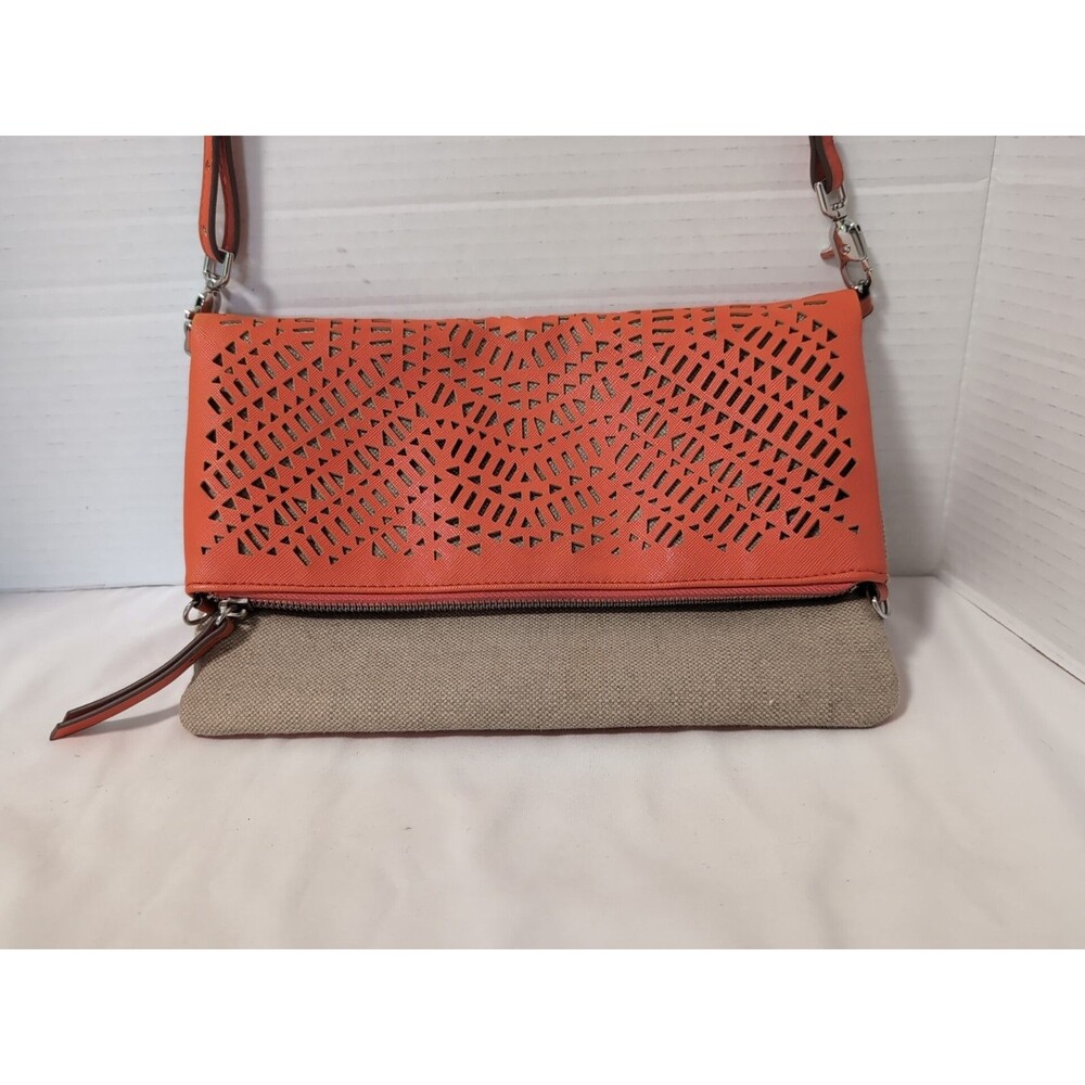 STELLA & DOT CROSSBODY/BAG/PURSE KHAKI ORANGE WAVERLY Two STRAP POSITIONS